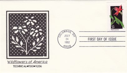 Wild Columbine Scott #2676 with Technical Black & White Pixel Art Cachet