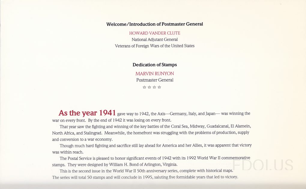 1992 WW2 First Day Ceremony Program — display