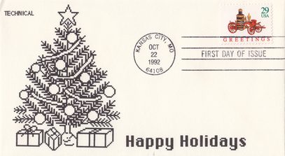 1992 Greetings Stamp with Fire Engine and Holiday Cachet