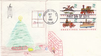 1992 Greetings Toy Series FDC with Child's Crayon Christmas Cachet