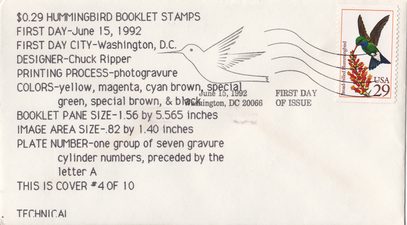 1992 Broad-billed Hummingbird Booklet Series FDC