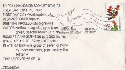 Calliope Hummingbird 29¢ First Day Cover, June 15, 1992