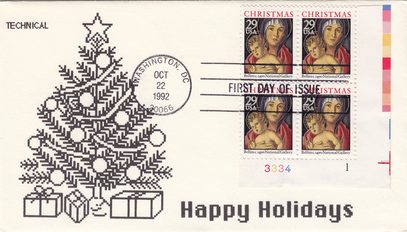 1992 Christmas Madonna and Child by Bellini with Pixel Art Cachet