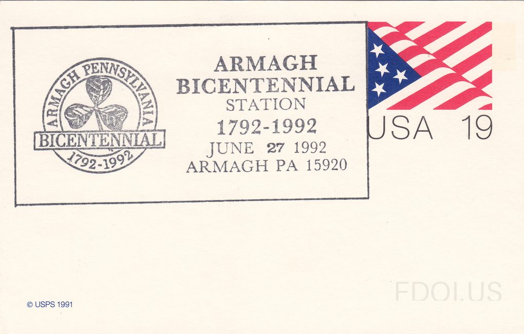 Armagh Bicentennial Station with Wagon Train Mail backstamp