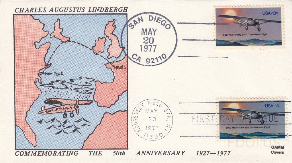 50th Anniversary Solo Transatlantic Flight 1st Gamm cachet First Day cover