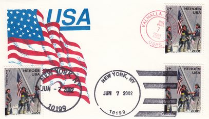 2001 Heroes USA Gamm Cachet First Day cover with 3 unofficial cancels