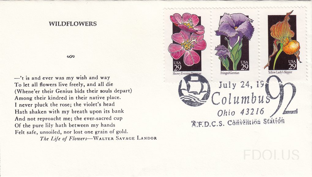 Wildflowers block of three unofficial FDC