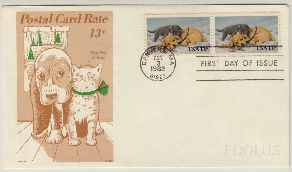 Puppy and kitten, postal card rate