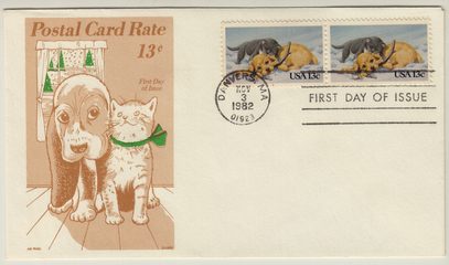 Puppy and kitten, postal card rate