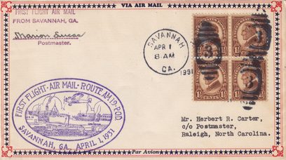1931 First Flight Savannah to Raleigh